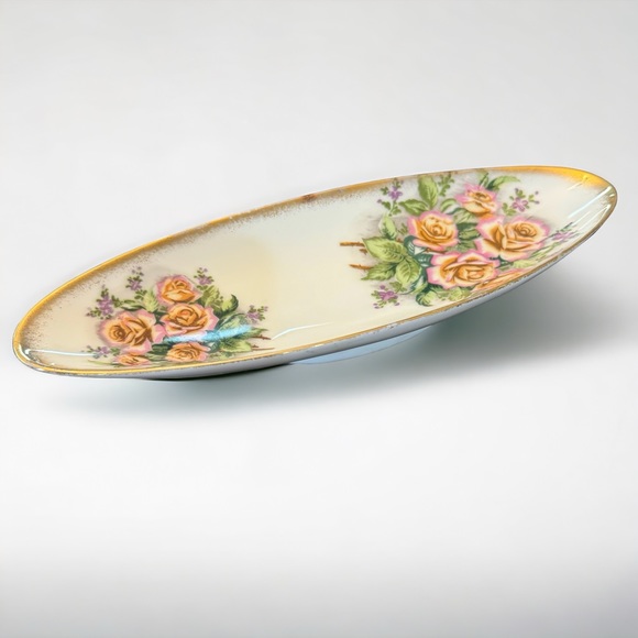Tilso Other - Vintage Tilso Oval Shaped Rose Patterned Ceramic Dish Japan Hand Painted